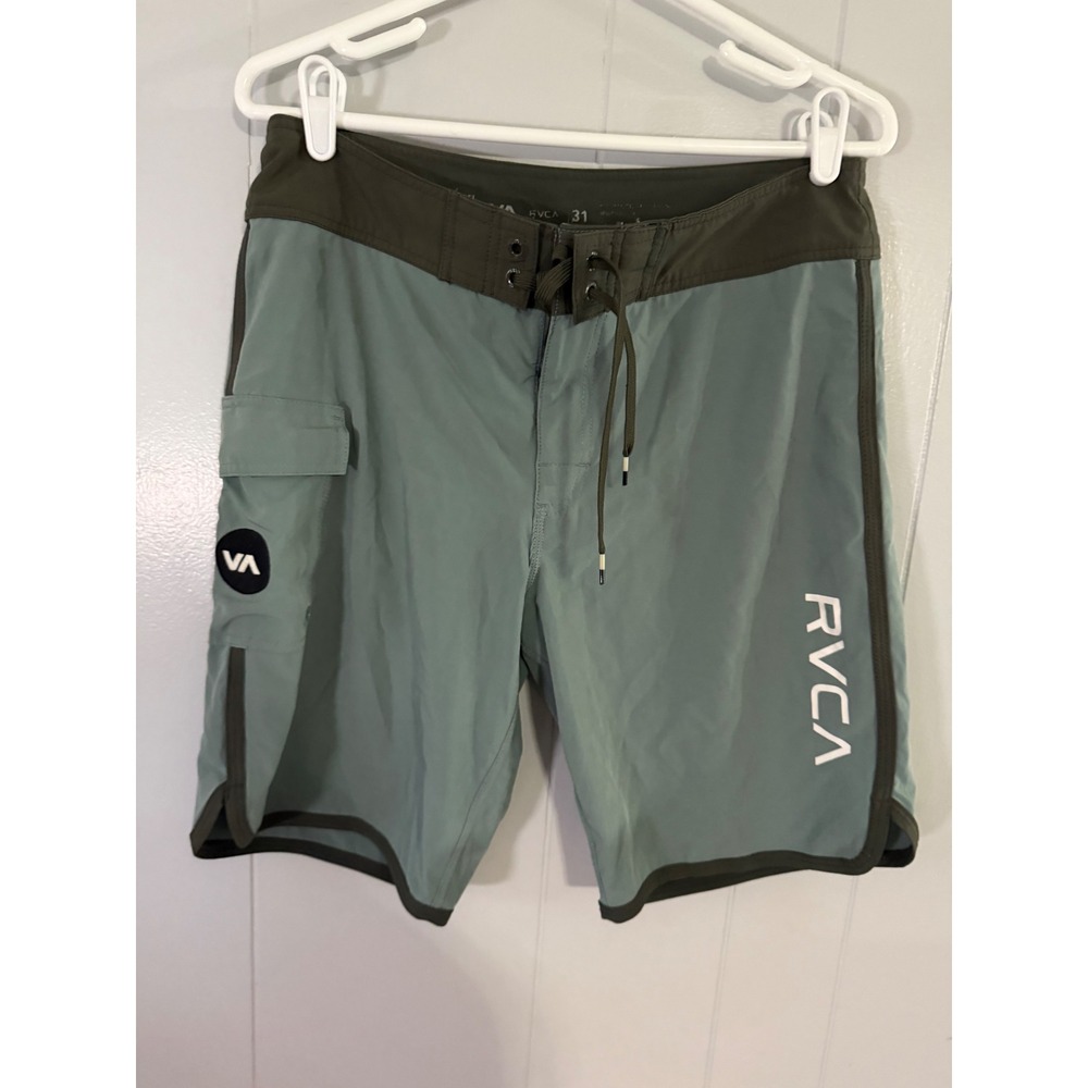 RVCA Board Shorts Mens 31 Green Performance Stretch Cargo Pocket Swim Trunks